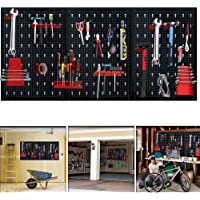 Aufun Placa perforada para herramientas- 3 piezas- de metal- con 17 ganchos- 120 x 60 x 2 cm- para taller- color negro y…